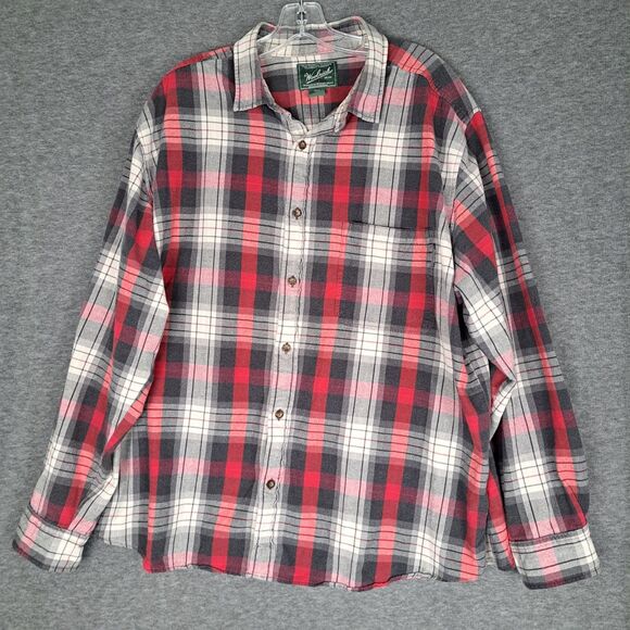 Vintage Y2K Woolrich Red & White Plaid Cotton Flannel Shirt XXL - Picture 1 of 12